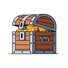 An open treasure chest overflowing with coins and gems