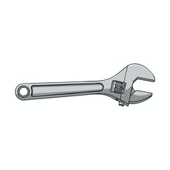 Illustration of a silver adjustable wrench tool on a white background
