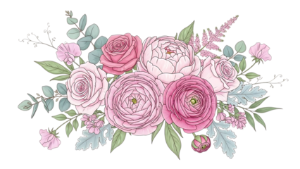 Delicate pink floral arrangement isolated on transparent background