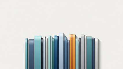 Abstract Minimalist 3D Illustration of Vertical Colorful Bars in Blue, Teal, and Orange with Copy Space on White Background