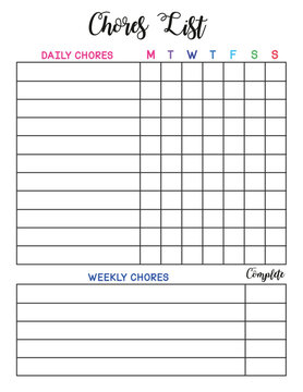 Daily and Weekly Chores Checklist Planner Template