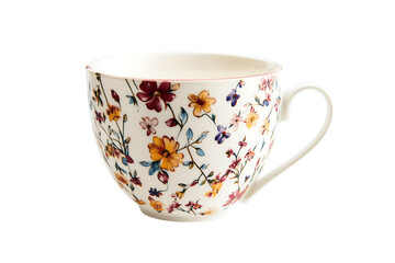 Beautiful floral teacup with colorful flowers and elegant handle