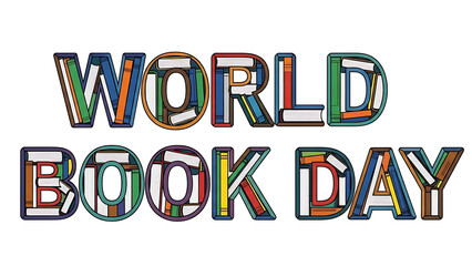 World Book Day colorful text with books transparent background