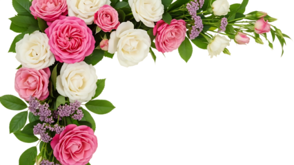 Elegant floral arch with roses and greenery isolated on transparent background