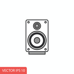 Flat illustration of a rectangular speaker with circular elements on white