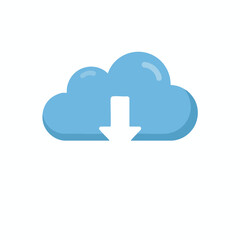 A blue cloud icon with a white downward arrow in a minimalist style