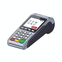 A gray and black point of sale terminal with numbers and buttons for transactions