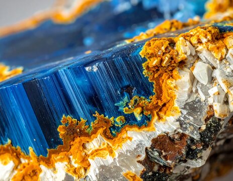 Vibrant Blue Cavansite Mineral Specimen with Orange and White Accents.