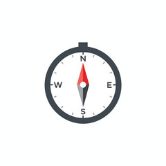 Simple flat vector icon of a compass on a white background, North showing