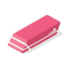 A pink rectangular eraser with white stripes, stylized design