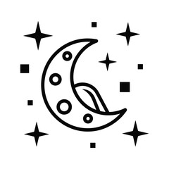 Crescent moon surrounded by stars and squares