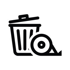 Black trash can icon with tape measure
