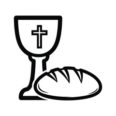 Communion cup and bread representing christian faith