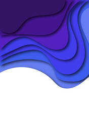 Wavy border in paper cut style. 3d abstract background with cut out deep waves modern cover. Blue color layers with smooth shadow paper cut art. Vector card illustration origami environment template