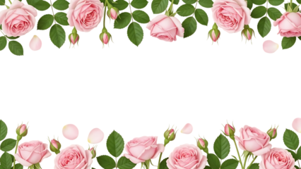Delicate pink roses border isolated on transparent background