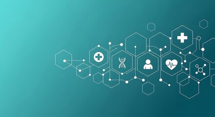 Digital healthcare technology network with medical icons