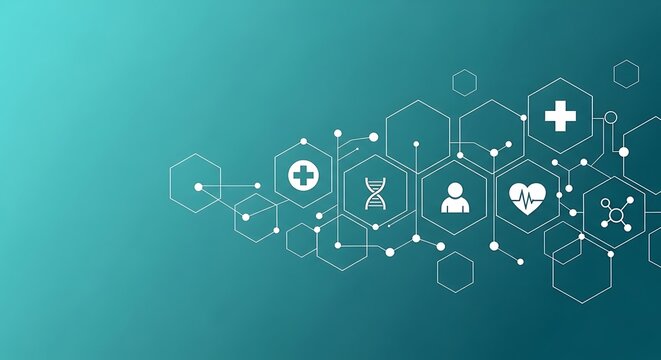 Digital healthcare technology network with medical icons - Powered by Adobe