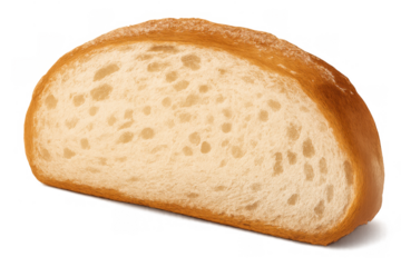 Fresh white bread slice from a loaf with golden crust, cut bakery food for breakfast or snack on transparent background