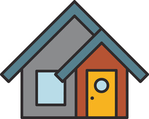 Simple illustration of a colorful two toned house with a gable roof and door