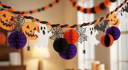 Halloween decorations pumpkins ghosts spiders cobwebs for festive design