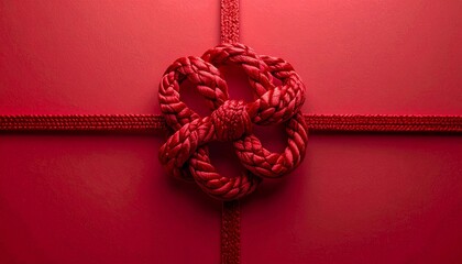 Festive red candy cane knot on matching background.