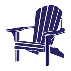 Navy blue adirondack chair with striped pattern isolated on transparent background