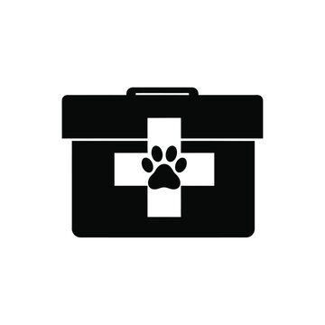 Black silhouette veterinary first aid kit with paw print
