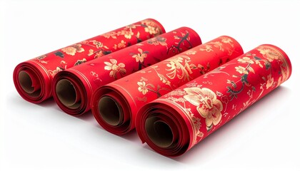 Rolled Red and Gold Floral Paper for Festive Celebrations.