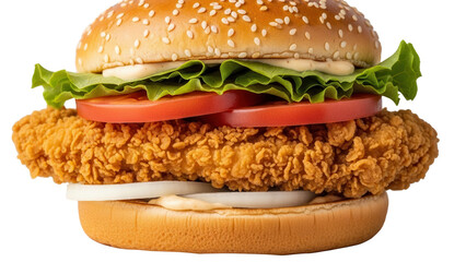 Close focus perspective showcasing crunchy fried chicken burger in fast food advertising.png