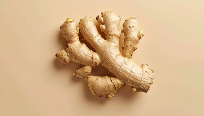Fresh Ginger Root on Beige Background - A Culinary and Healthful Ingredient.