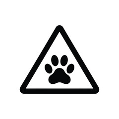 Black triangle warning sign with dog paw print