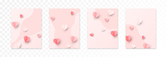 A set of Valentine's Day cards. Festive cards with hearts. Pink cards PNG.
