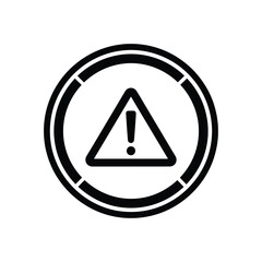 Black warning triangle with exclamation mark in circle