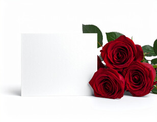 Valentine&rsquo;s Day greeting card mockup with red rose flower, isolated on white background, copy space