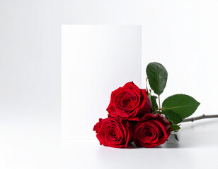Valentine&rsquo;s Day greeting card mockup with red rose flower, isolated on white background, copy space