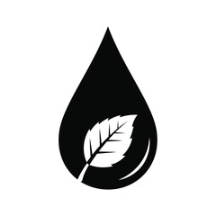 Black water drop with white leaf silhouette