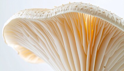 Close-up of Oyster Mushroom Gills - A Study in Texture and Light.