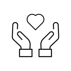 Obraz premium Hands holding a heart icon symbolizing love, care, support, and charity in outline