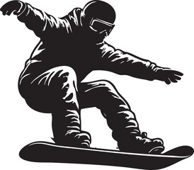 Fototapeta premium Dynamic Snowboarder Jump in Winter Gear – Black and White Action Illustration