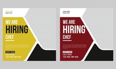 We are hiring chefs or cook helpers for a job social media post
