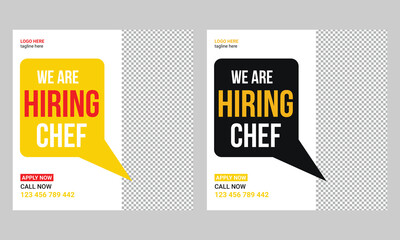 We are hiring chefs or cook helpers for a job social media post