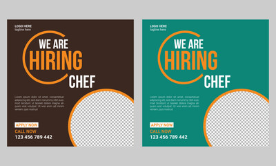 We are hiring chefs or cook helpers for a job social media post