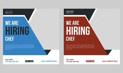 We are hiring chefs or cook helpers for a job social media post