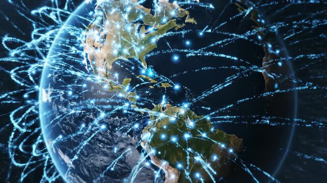 Animated Earth Globe Rotating With Digital Network Connections Across Continents