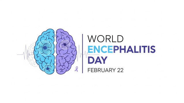 World encephalitis day awareness campaign with brain illustration and purple ribbon on white background for health education and medical research - Powered by Adobe