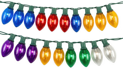 A colorful string of classic christmas lights on a black background
