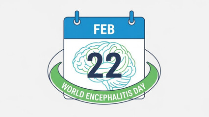 World encephalitis day february 22 calendar brain awareness green ribbon with health and medical and neurology and illness and disease and condition