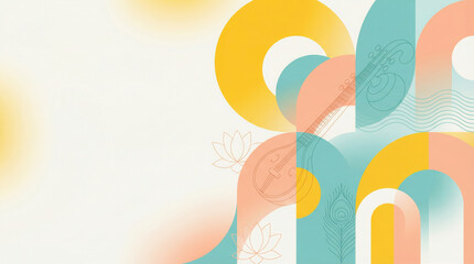 Abstract Geometric Shapes with Indian Musical Instrument and Lotus Flowers image