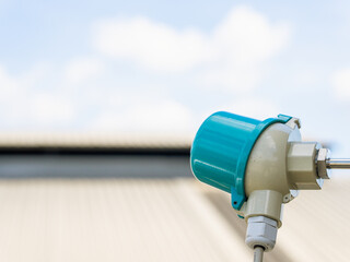 Factory workers air pollution reduction and emissions monitoring. Industrial development environmental monitoring. Eco friendly sustainable manufacturing concepts. Exhaust pipe technology system 