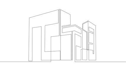 Continuous one-line drawing of an architectural building. Modern house architecture single line vector illustration. Editable line vector.